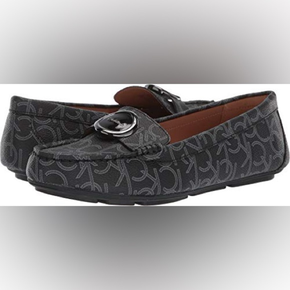 CALVIN KLEIN - Leana Leather Loafer with all-over CK logo print.
